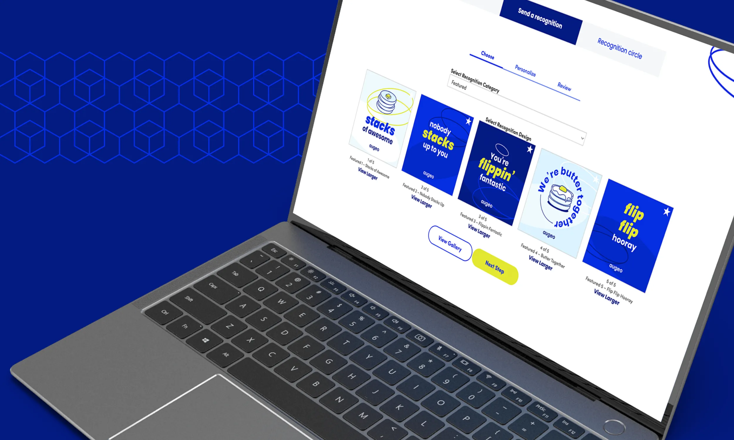 A laptop showcasing a custom-branded digital employee experience platform.